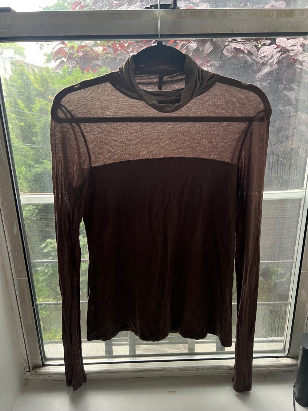 Marcella Sheer Panel Long Sleeve Tee - Brown